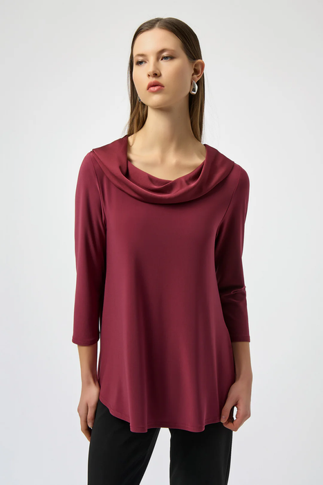 Joseph Ribkoff 254173 Merlot Cowl Neck Silky Knit 3/4 Sleeves Top