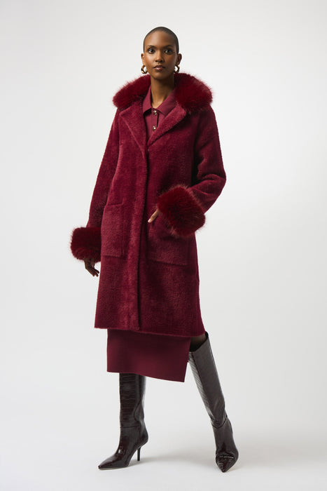 Joseph Ribkoff Detachable Faux Fur Trim Long Sleeve Coat 243923