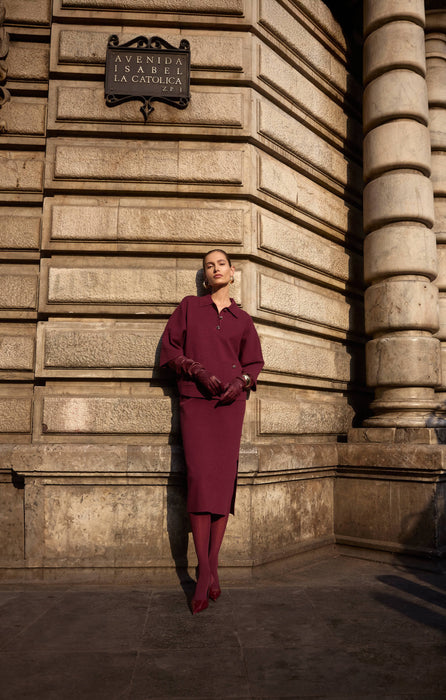 Joseph Ribkoff Merlot High Rise Knit Midi Pencil Skirt 243967F25