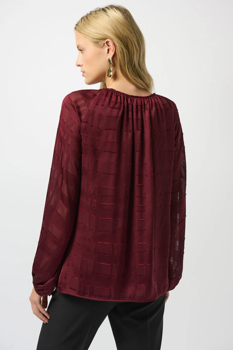 Joseph Ribkoff Merlot Keyhole Neckline Long Puffed Sleeves Top 253135