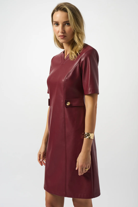 Joseph Ribkoff 253243 Merlot Leatherette Short Sleeve A-Line Dress