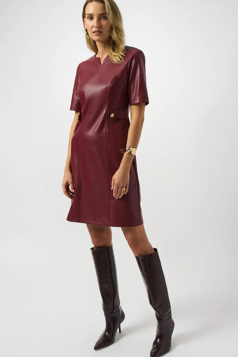 Joseph Ribkoff Merlot Leatherette Short Sleeve A-Line Dress 253243