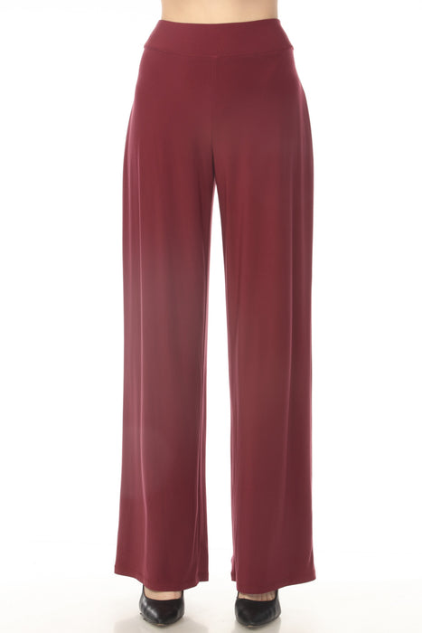 Woman wearing red high rise wide leg pants from Joseph Ribkoff