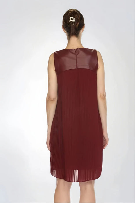 Joseph Ribkoff Merlot Pleated Faux Leather Trapeze Dress 253916