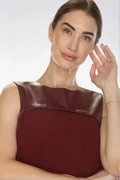 Joseph Ribkoff Merlot Pleated Faux Leather Trapeze Dress 253916