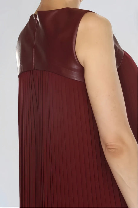Joseph Ribkoff Merlot Pleated Faux Leather Trapeze Dress 253916
