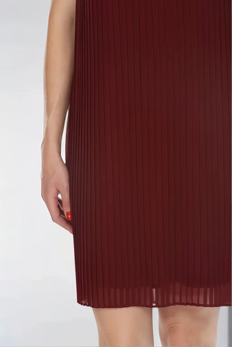 Joseph Ribkoff Merlot Pleated Faux Leather Trapeze Dress 253916