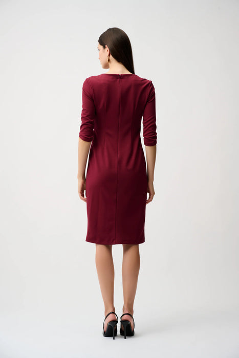 Joseph Ribkoff Ruched Front Slit V-Neck Sheath Dress 253127