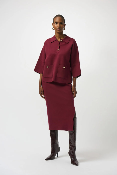 Joseph Ribkoff Merlot Sweater Knit Midi Skirt 243967F25