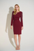 Joseph Ribkoff Merlot 253752 V-Neck Embellished Long Sleeves Sheath Dress