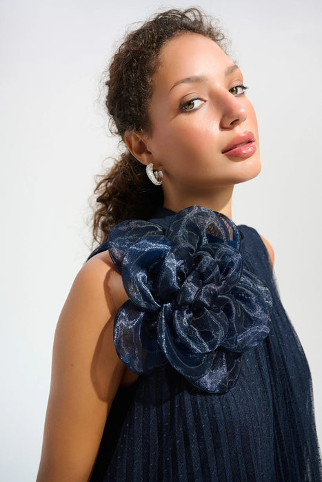 Joseph Ribkoff Midnight Blue Organza Flower Mesh A-Line Dress 261737