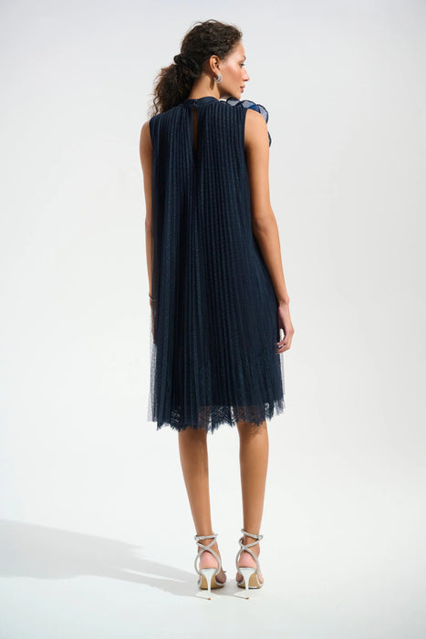 Joseph Ribkoff Midnight Blue Organza Flower Mesh A-Line Dress 261737