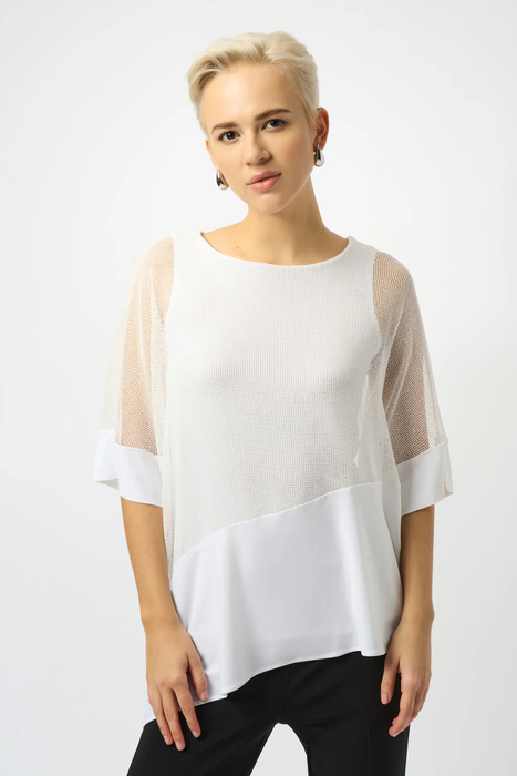 Joseph Ribkoff 251092 Vanilla Mesh Asymmetrical Short Dolman Sleeve  Top