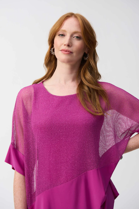 Joseph Ribkoff 251092 Purple Orchid Mesh Asymmetrical Short Dolman Sleeve  Top