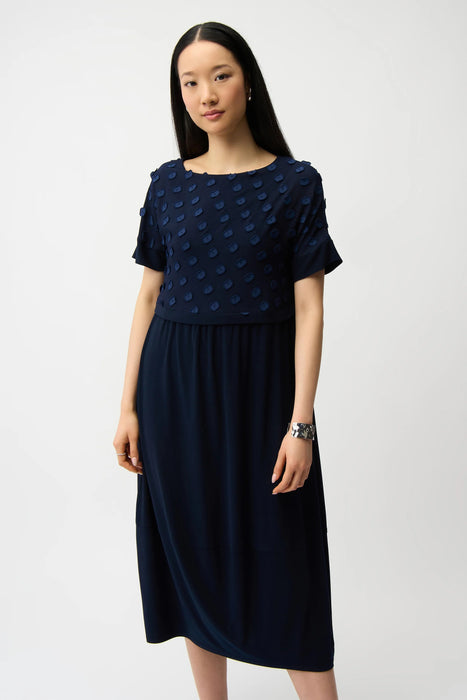 Joseph Ribkoff Midnight Blue 3D Dot Jacquard Cocoon Dress 261107