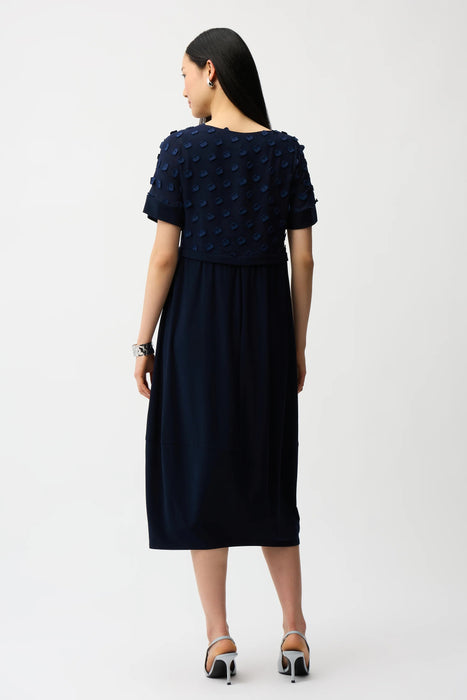 Joseph Ribkoff Midnight Blue 3D Dot Jacquard Cocoon Dress 261107