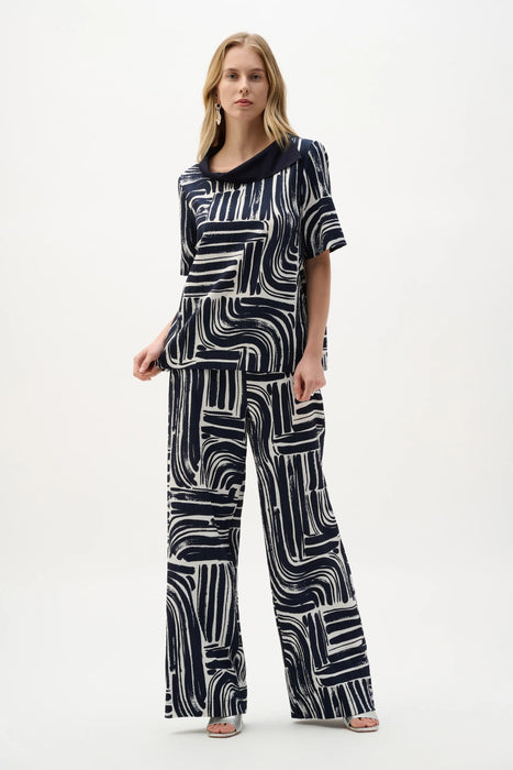 Joseph Ribkoff Vanilla/Midnight Blue Abstract Wide Leg Pants 262165
