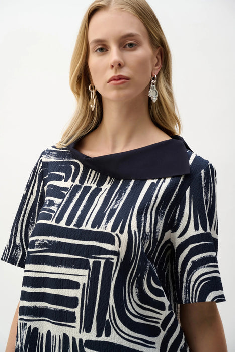 Joseph Ribkoff Vanilla/Midnight Blue Abstract Cowl Neck Top 262162