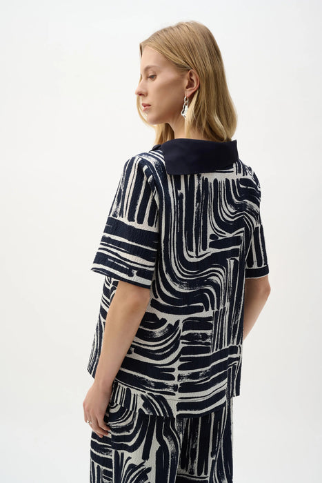 Joseph Ribkoff Vanilla/Midnight Blue Abstract Cowl Neck Top 262162