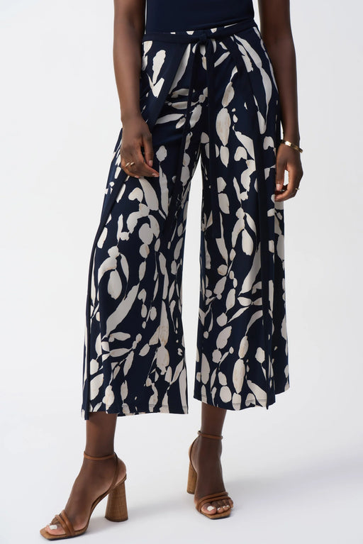Joseph Ribkoff Style 251252 Midnight Blue/Beige Floral Wrap Front Cropped Pants