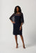 Joseph Ribkoff Style 234037 Midnight Blue Chiffon Overlay 3/4 Sleeve Sheath Dress