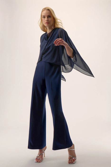 Joseph Ribkoff Midnight Blue Chiffon Overlay Wide Leg Jumpsuit 254705