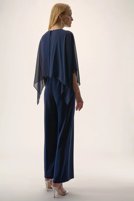 Joseph Ribkoff Midnight Blue Chiffon Overlay Wide Leg Jumpsuit 254705