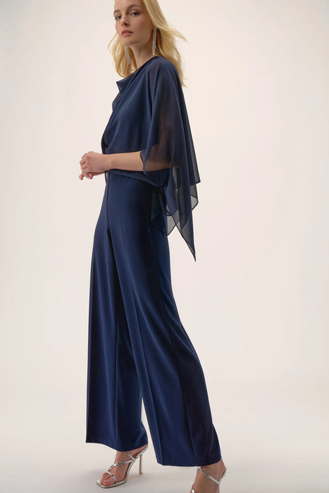 Joseph Ribkoff Midnight Blue Chiffon Overlay Wide Leg Jumpsuit 254705