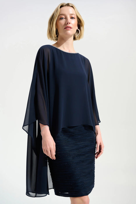 Joseph Ribkoff Chiffon Poncho Overlay Sheath Dress 261707