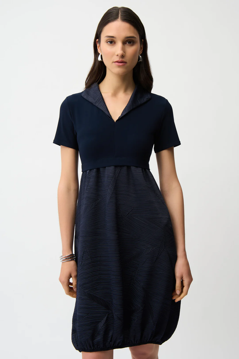 Joseph Ribkoff Midnight Blue Collared Pleated Cocoon Dress 261016