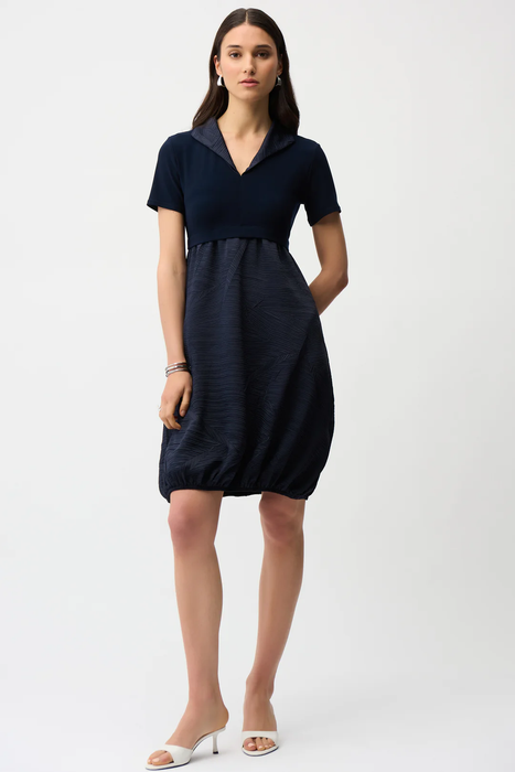 Joseph Ribkoff 261016 Midnight Blue Collared Pleated Cocoon Dress