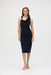 Joseph Ribkoff Style 252188 Midnight Blue Draped Neck Sleeveless Sheath Dress