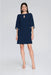 Joseph Ribkoff Style 241709 Midnight Blue Embellished Chiffon Sleeve Keyhole Neck Shift Dress