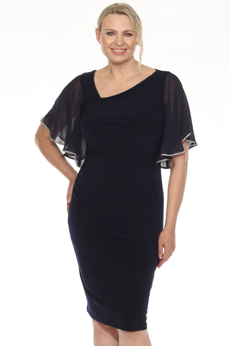 Joseph Ribkoff Midnight Blue Embellished Chiffon Sleeve Sheath Dress 252719