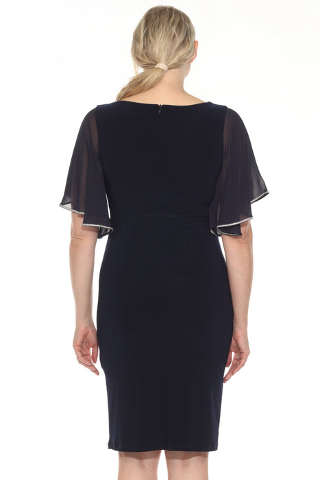 Joseph Ribkoff Midnight Blue Embellished Chiffon Sleeve Sheath Dress 252719