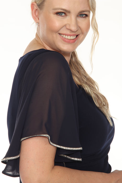 Joseph Ribkoff Midnight Blue Embellished Chiffon Sleeve Sheath Dress 252719