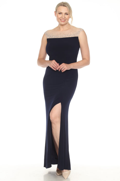 Joseph Ribkoff Midnight Blue Embellished Mesh Yoke Evening Dress 251713