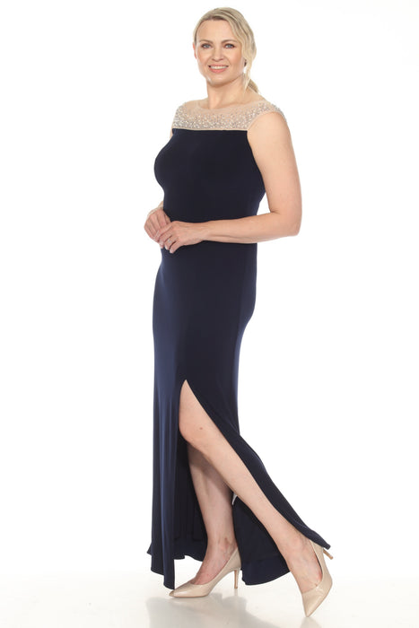 Joseph Ribkoff Midnight Blue Embellished Mesh Yoke Evening Dress 251713