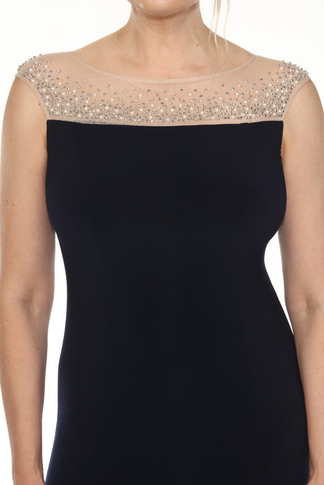 Joseph Ribkoff Midnight Blue Embellished Mesh Yoke Evening Dress 251713
