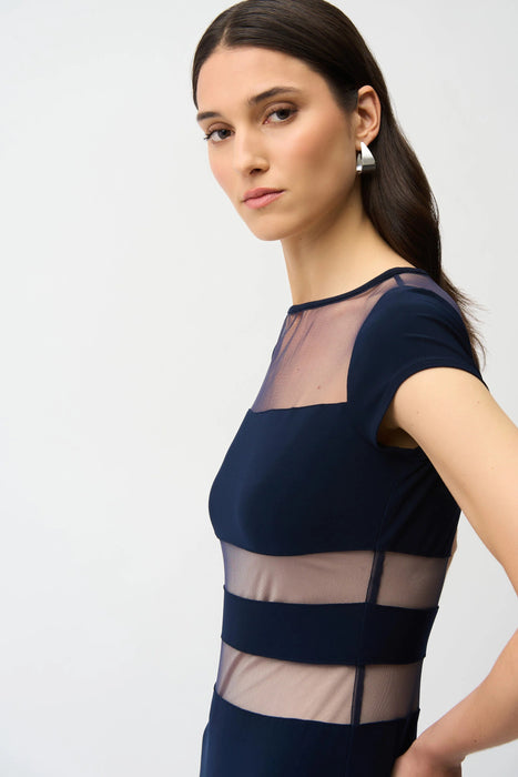 Joseph Ribkoff Midnight Blue Fit and Flare Dress With Mesh Inserts 261050