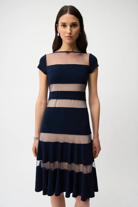 Joseph Ribkoff Midnight Blue Fit and Flare Dress With Mesh Inserts 261050