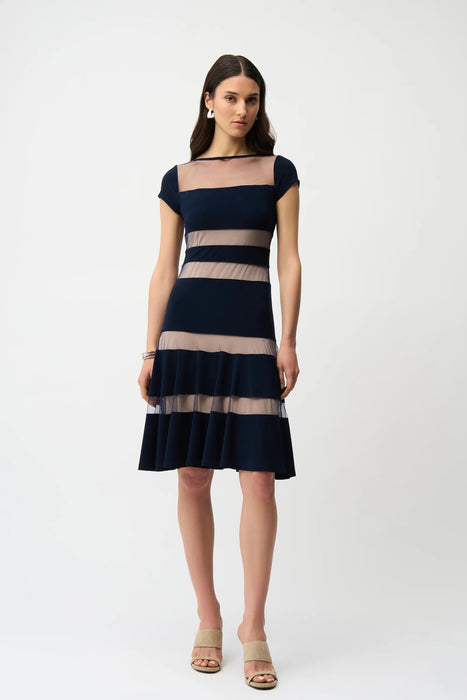 Joseph Ribkoff Midnight Blue Fit and Flare Dress With Mesh Inserts 261050