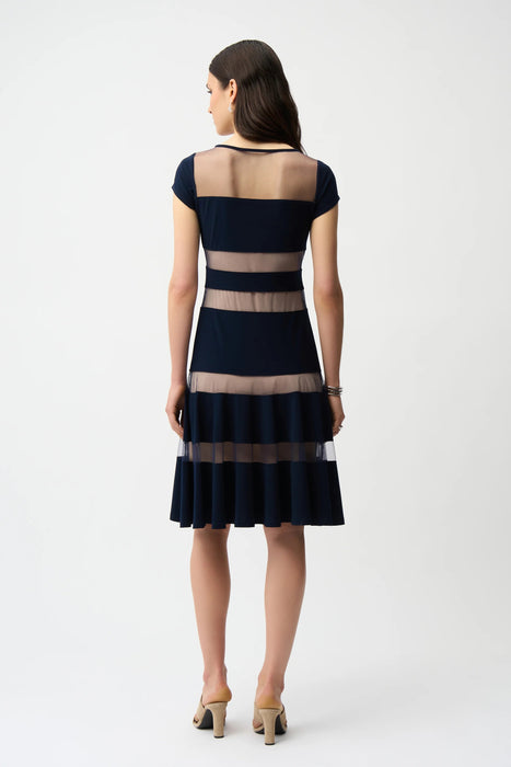 Joseph Ribkoff Midnight Blue Fit and Flare Dress With Mesh Inserts 261050