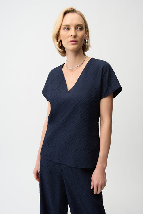 Joseph Ribkoff Textured V-Neck High Low Hem Top 261055