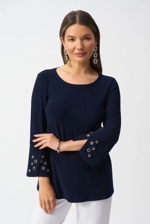 Joseph Ribkoff Style 251141 Midnight Blue Grommet Accent Flared Tunic Top