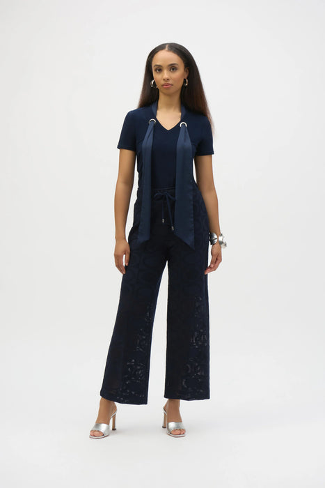 Joseph Ribkoff Midnight Blue Jacquard Mesh Wide Leg Pants 252184
