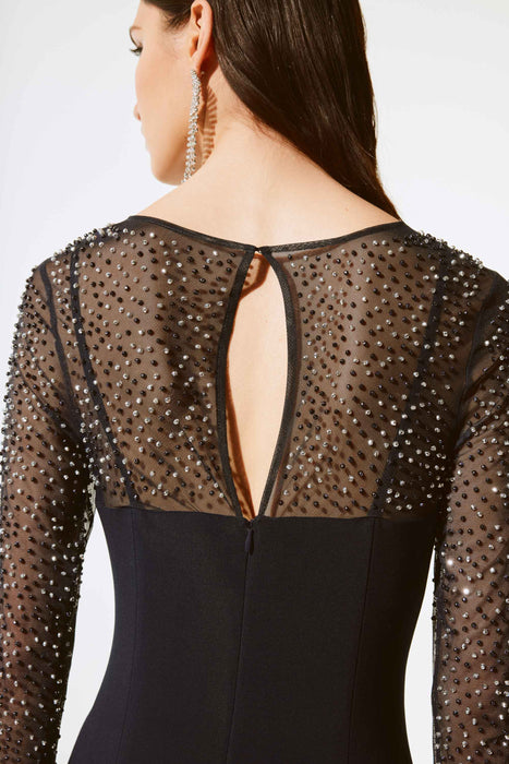Joseph Ribkoff Midnight Blue Keyhole Beaded Mesh Sheath Dress 243730 AfterRetail Joseph Ribkoff Midnight Blue Keyhole Beaded Mesh Sheath Dress 243730 AfterRetail
