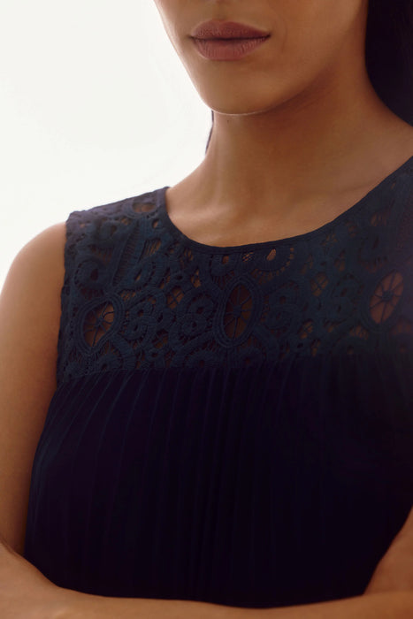 Joseph Ribkoff Lace Chiffon Pleated Trapeze Dress 251767