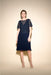 Joseph Ribkoff Style 233707 Midnight Blue Lace Overlay Pleated A-Line Dress
