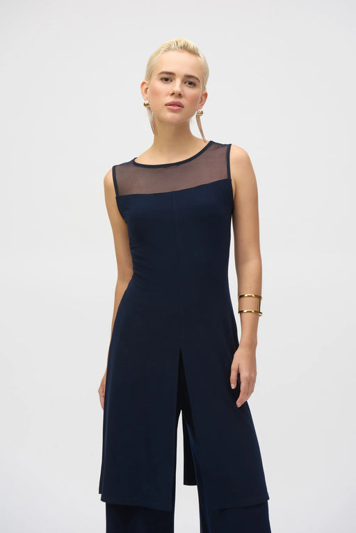 Joseph Ribkoff Style 252081 Midnight Blue Mesh Yoke Sleeveless Tunic Top
